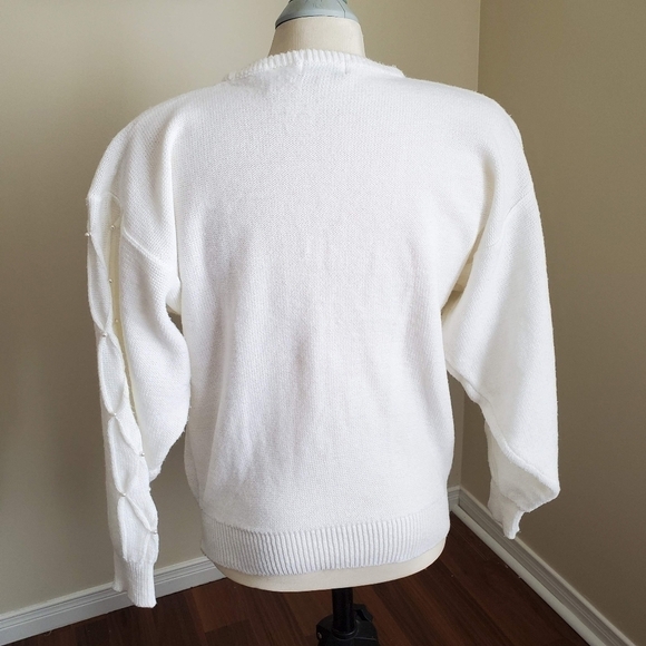 80's Vintage Rene de France Ivory/ White Knit Sweater Size Medium - Picture 5 of 7
